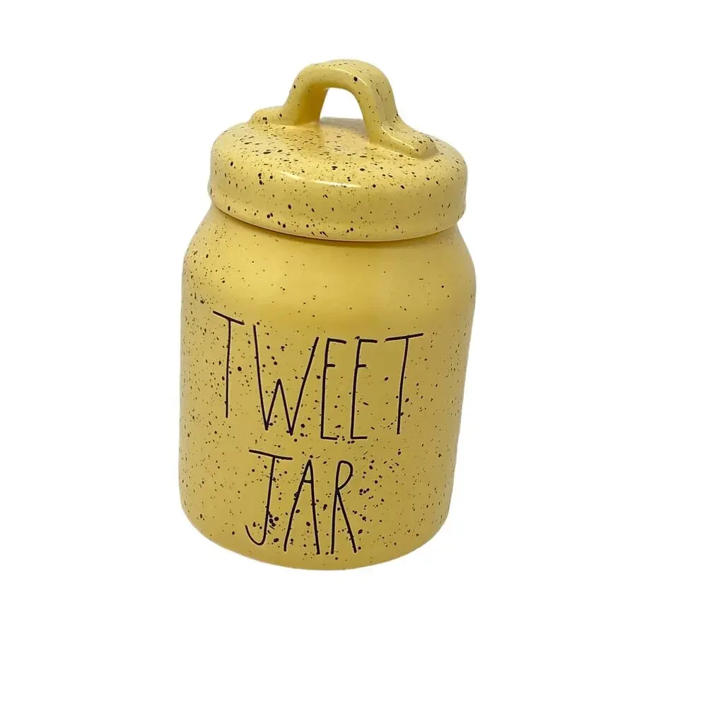 Rae Dunn Farmhouse Easter Spring Yellow Speckled TWEET JAR Ceramic Jar And‎ Lid
